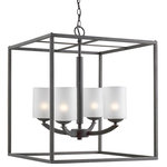 Woodbridge Lighting - Mirage 4-Light Square Cage Pendant Chandelier, Opal Cylinder Glass, Halogen G9 - A chandelier provides a wonderful opportunity to let your style take center stage and to set the tone of your space. Hang our Mirage 4-Light Pendant Chandelier above your formal dining table or in a grand entryway to welcome guests as they arrive. This fixture will draw the eyes up and illuminate your space in stylish appeal.