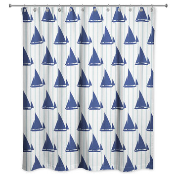 Boat Stripes Blue 71x74 Shower Curtain