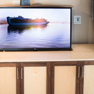 TV Lift Cabinet in solid Maple Infused with Solid Walnut (The Naramada)
