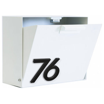 Cubby Wall Mounted Mailbox + House Numbers, Lock Included, Outgoing Flag, White, Black Font