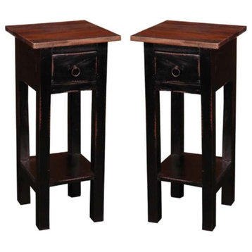 Home Square Cottage Narrow Wood Side Table in Antique Black - Set of 2