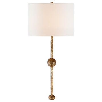Carey Rail Sconce in Gilded Iron with Linen Shade