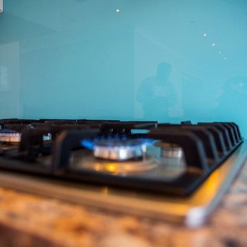 "QUINTESSENTIAL BLUE" glass kitchen splashback