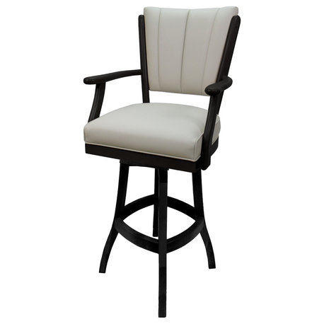 Classic Bar Stool, Ocean Beige Vinyl, Black, 30"