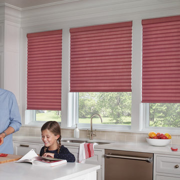 Transitional Red Kitchen Custom Window Roller Shades by Hunter Douglas