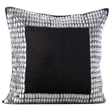 Charcoal Grey Throw Pillows 20"x20" Indian Pillow Covers, Velvet, Charcoal Onyx