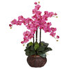 Phalaenopsis With Decorative Vase Silk Flower Arrangement, Dark Pink