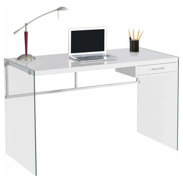 Computer Desk - 48"L / Glossy White / Tempered Glass