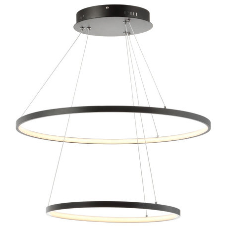 Circulo Metal Round Modern LED Pendant, Matte Black, Width: 24"