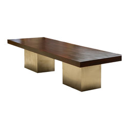 10 Ft Contemporary Block Pedestal Steel Wood Dining Table for 12 - Dining Tables