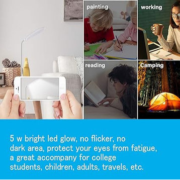 LED Desk Lamp with Flexible Gooseneck 3 Level Brightness, Battery