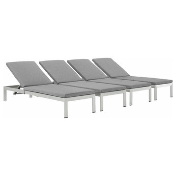 Silver Gray Shore Chaise with Cushions Outdoor Patio Aluminum Set of 4