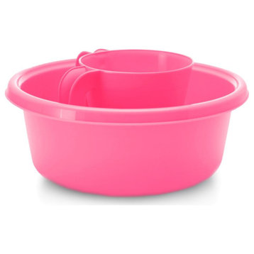 YBM Home Square Plastic Wash Cup & Wash Basin Set, long-lasting, Pink, Small