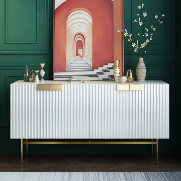 $1089.99 White Accent Cabinet with Doors Buffet Cabinet with Storage 4 doors Sid