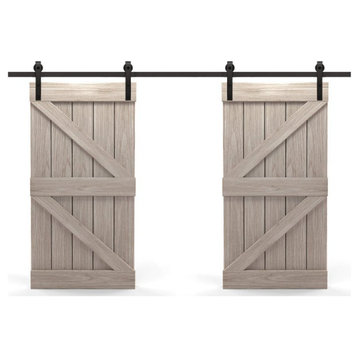 Real Solid Hardwood Half Z Double Sliding Barn Door, Finished, 2x44"x84"inches