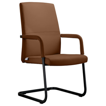 LeisureMod Evander Faux Leather Office Chair With Aluminum Frame, Dark Brown