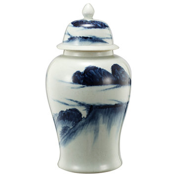 Windswept Decorative Jar or Canister, White and Blue