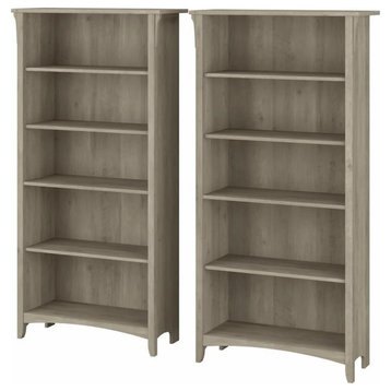 2 Pack Modern Classic Bookcase, Tall Design With 5 Open Shelves, Driftwood Gray