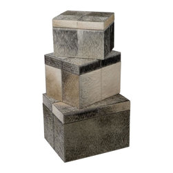 Faux Pony Brown Hair-On Leather Nested Decorative Boxes (Set of 3) - Decorative Boxes