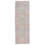 Jaipur Living - Machine Washable Parisa Medallion Light Blue and Light Tan Area Rug, 2'6"x7'6" - The Kindred collection melds the timelessness of vintage designs with modern, livable style. In subdued tones of tan, beige, gray, and blue-green, the statement-making Parisa rug ground spaces with luxe appeal and a classic center medallion motif. This low-pile rug is made of soft polyester and features a stunning, Old World-inspired digitally printed design.