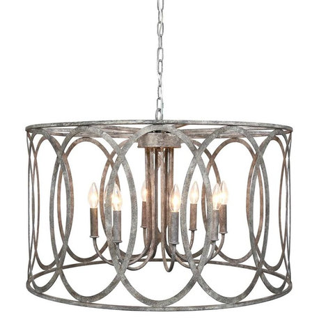 Chatrie Large Distressed Gray Drum Chandelier, 31"Round