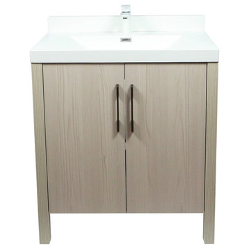 31.5" Single Sink Vanity With White Composite Granite Top, Light Gray