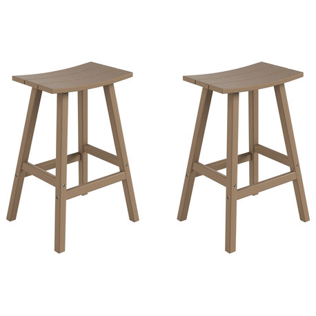 Florence Outdoor 29" HDPE Plastic Saddle Seat Barstool Weathered Wood (Set of 2)