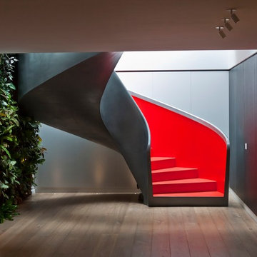 Metal and red helical staircase