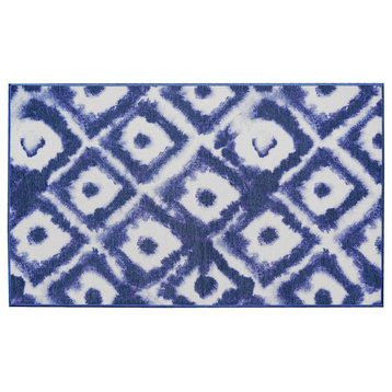 My Magic Carpet Shibori Geometric Diamond Blue Washable Rug 3x5