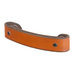 Walnut Studiolo - Leather Handle, The Tilikum, Honey, 4" Center-to-Center, Nickel - Cabinet And Drawer Handle Pulls