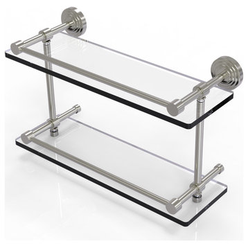 Waverly Place 16" Double Glass Shelf with Gallery Rail, Satin Nickel