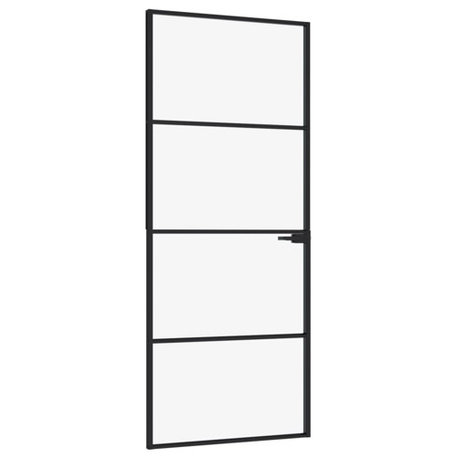 vidaXL Glass Door Interior Door for Bathroom Black Tempered Glass&Aluminum Slim