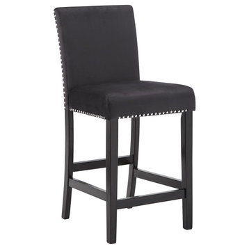 Balmforth Nailhead Velvet Upholstered Counter Height Chairs (Set of 2), Black