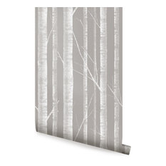 Birch Tree Wallpaper, Peel and Stick, White Gray, 24"x108"