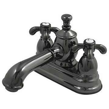 Kingston 4" Centerset Bathroom Faucet w/Brass Pop-Up, Black Stainless Steel