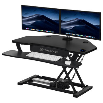VERSADESK Standing Desk Converter,36” PowerPro Corner Electric, Keyboard Tray, Black