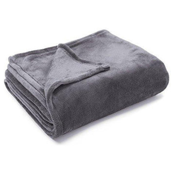 Solid Silver Flannel Throw Plush Cozy Super Soft Reversible Fleece Blanket, Quee