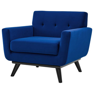Armchair Accent Chair, Blue Navy, Velvet, Modern, Mid Century Hotel Lounge Cafe
