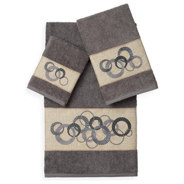 Linum Home Textiles Annabelle 3-Piece Embellished Towel Set, Dark Gray