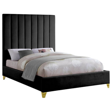 Via Velvet Upholstered Bed, Black, King