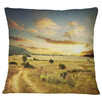 Beautiful Rural Prairie Sunset African Landscape Printed Throw Pillow, 16"x16"