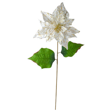 24"  White and Gold Artificial Christmas Poinsettia Flower