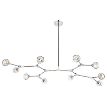 Zayne Ten Light Pendant in Chrome And Clear