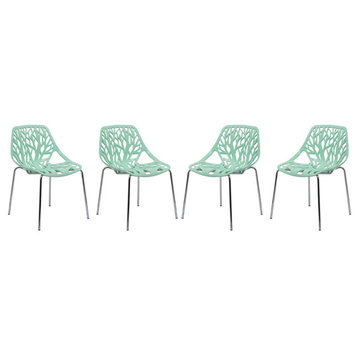Leisuremod Modern Asbury Dining Chair W/ Chromed Legs, Set Of 4 Ac16Mt4