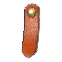 Walnut Studiolo - Leather Tab Pull, The St. Johns, Honey, Brass - Cabinet And Drawer Handle Pulls