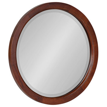 Hogan Round Framed Wall Mirror, Walnut Brown 18 Diameter