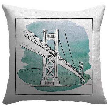 "Golden Gate Bridge - Brushstroke Buildings" Outdoor Pillow 16"x16"