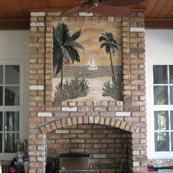 Boat on ocean marble mural - Home Decor