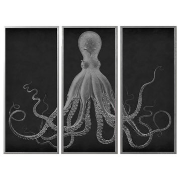 Lord Bodner Octopus Triptych Print, Black/Silver, 50"x40"