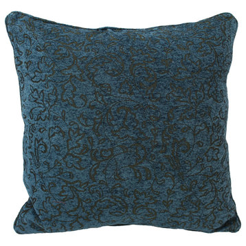 25" Double-Corded Patterned Tapestry Square Floor Pillow, Blue Floral